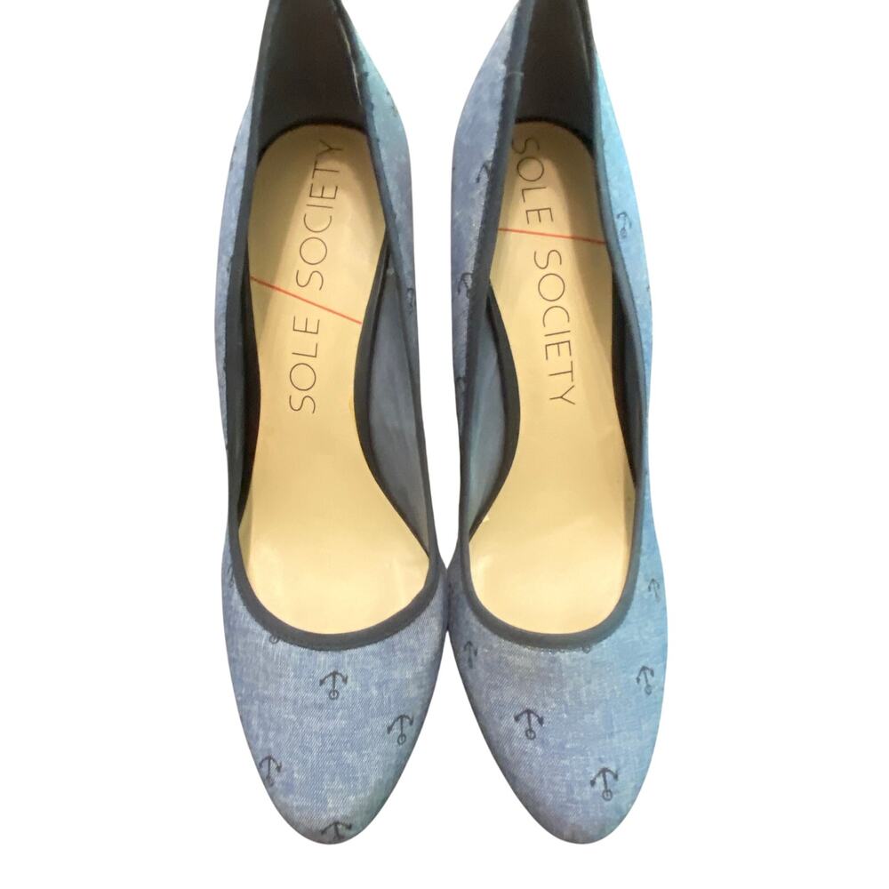 Sole Society Denim Anchor Wedge Heels Espadrille Nautical Sz 8.5 Resort Coastal